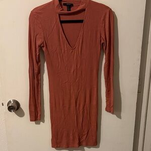 Ribbed Long-Sleeve Dress in Rose
